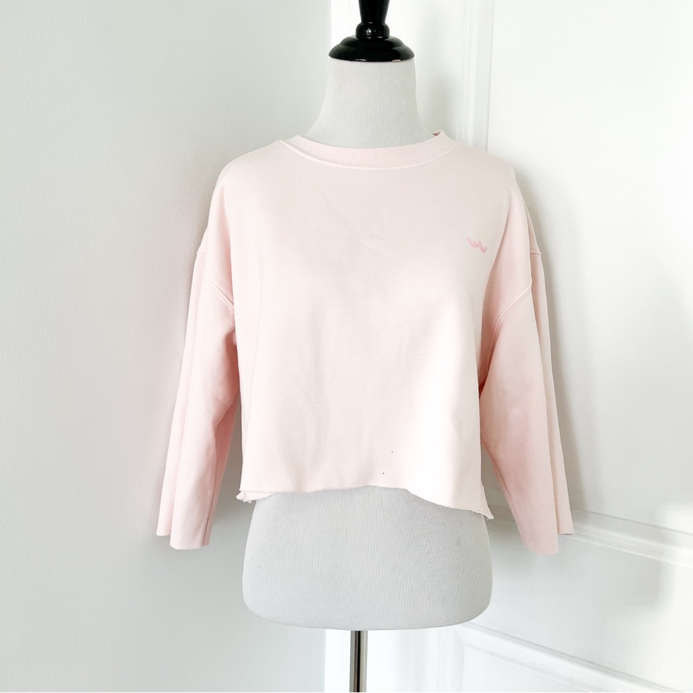 Boobies Print Light Pink Cropped Crew Neck Sweater